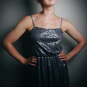 Charcoal Gray Sequined Party Dress  | Size M